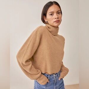Reformation Camel/Tan Ribbed Cashmere Blend Turtleneck Sweater